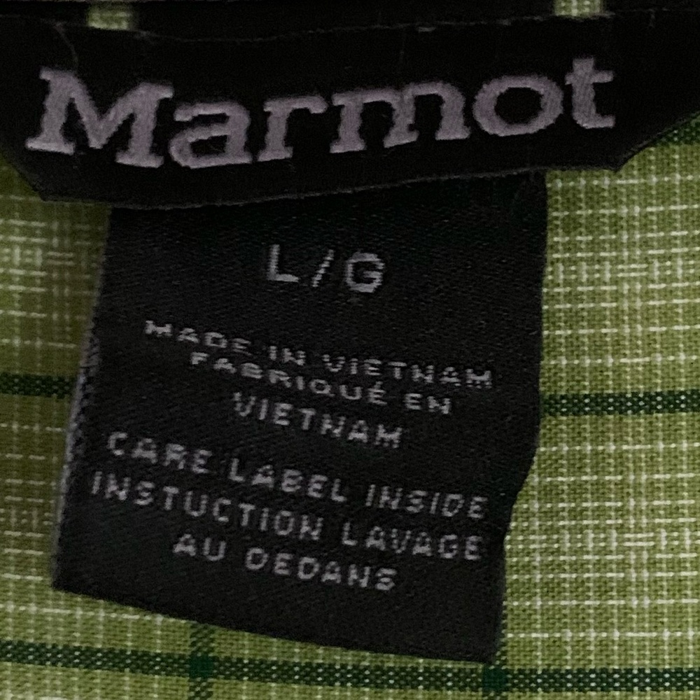 Marmot Eldridge Short Sleeve Green Windowpane Plaid Camp Shirt Sz L - Picture 9 of 9